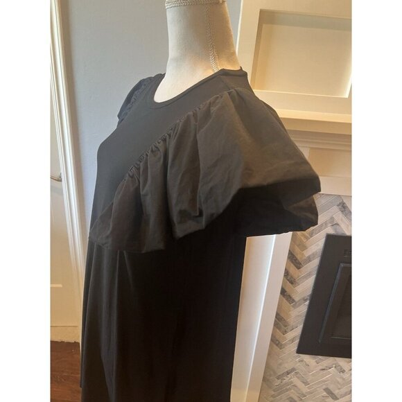 Anthropologie The Impeccable Pig Black Dress With Oversized Ruffle Sleeves SZ L - Picture 11 of 15